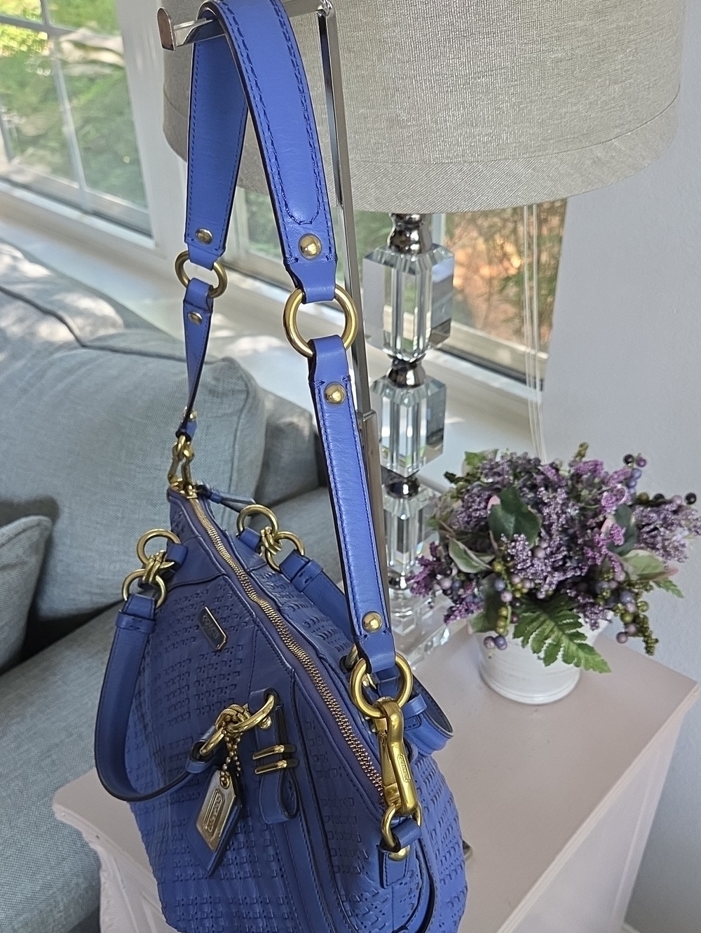 COACH Carolina Blue 2012 Madison Sophia Woven Leather Shoulder Bag - Picture 7 of 16